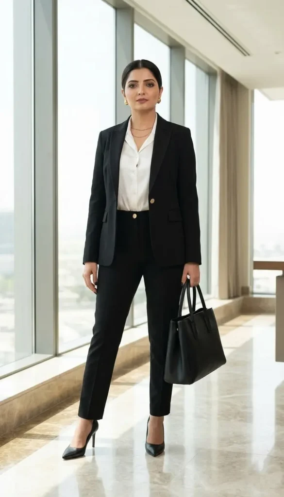21+ Corporate Baddie Power Blazer Sets That Instantly Upgrade Your Work Outfit 1 Black Single-Breasted Blazer Set Women’s CEO Power Outfit