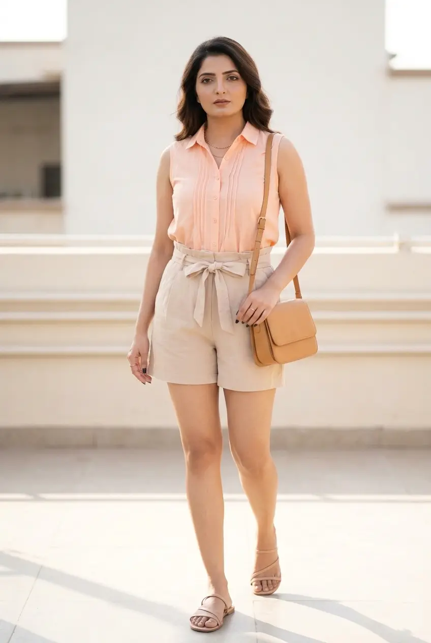 21 Casual Summer Outfit Ideas for Women in 2026 37 Button-Down Blouse Paperbag Shorts summer outfits women casual women