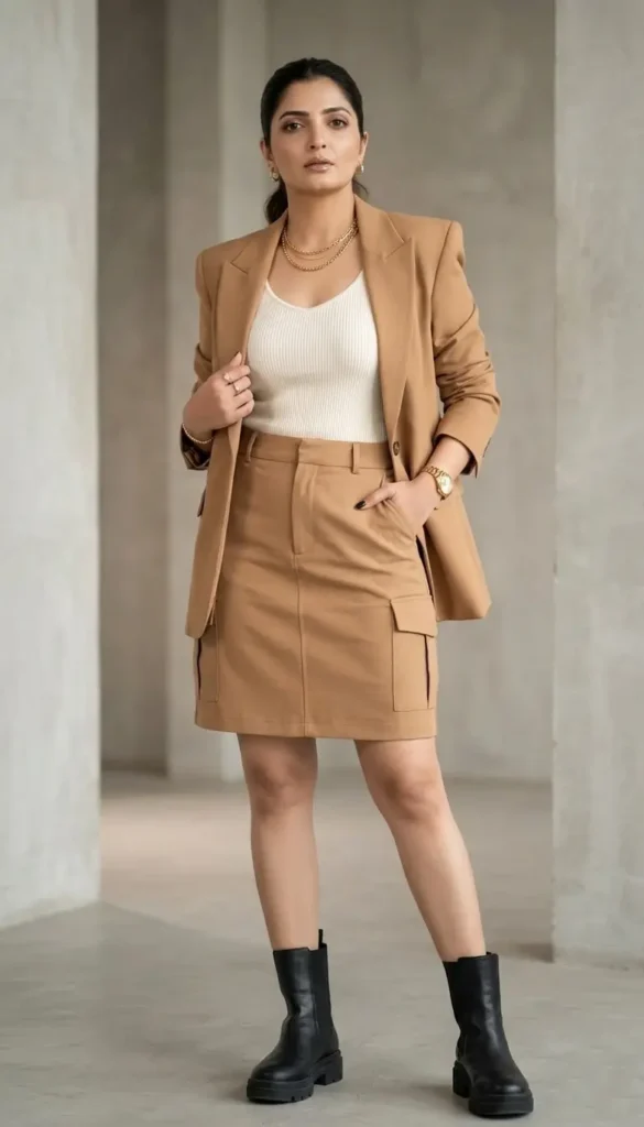 21+ Corporate Baddie Power Blazer Sets That Instantly Upgrade Your Work Outfit 11 Cargo Skirt Edge Utility Baddie Outfit for Women