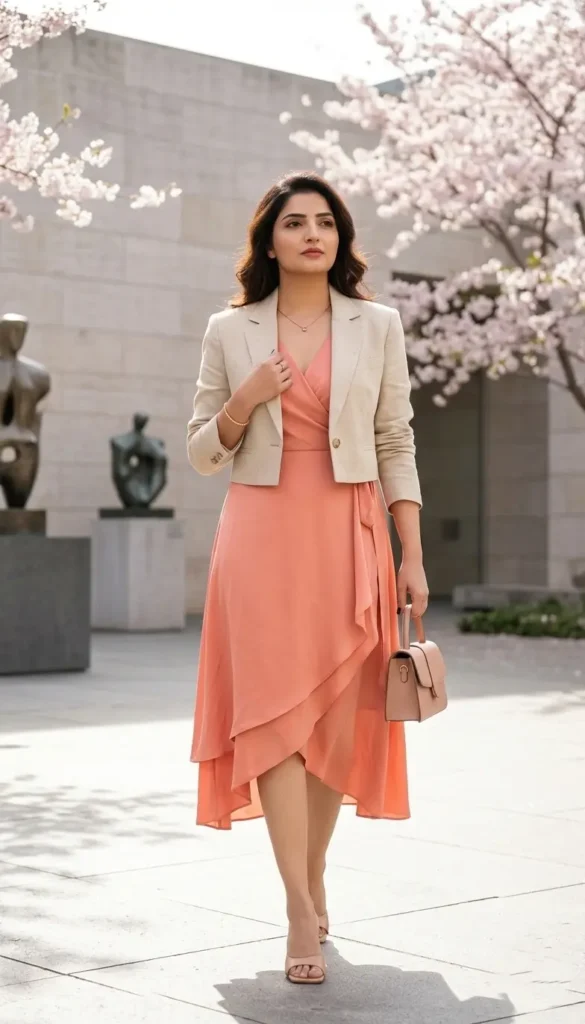 21+ Beautiful Spring Formal Outfits for Parties, Weddings 10 Coral Wrap Dress Spring Formal Women’s Style
