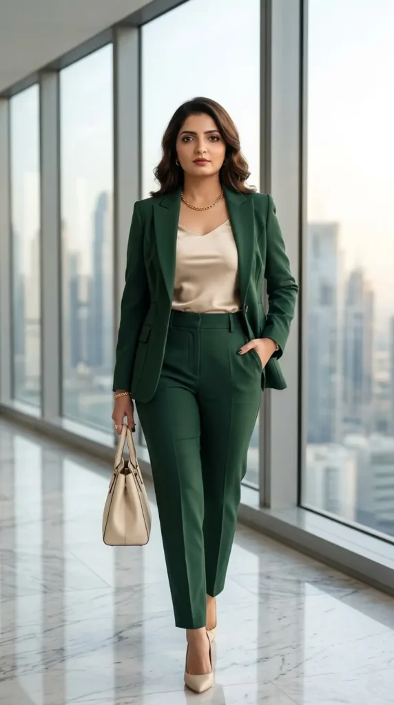 21+ Corporate Attire Women Outfits That Make Office Style Look Powerful and Chic 6 Forest Panel Blazer Outfit Women Corporate Luxe