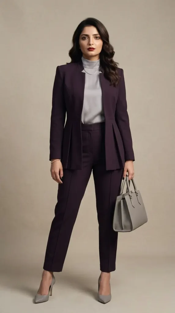 21+ Corporate Attire Women Outfits That Make Office Style Look Powerful and Chic 10 Midnight Plum Split Blazer Women Corporate Look