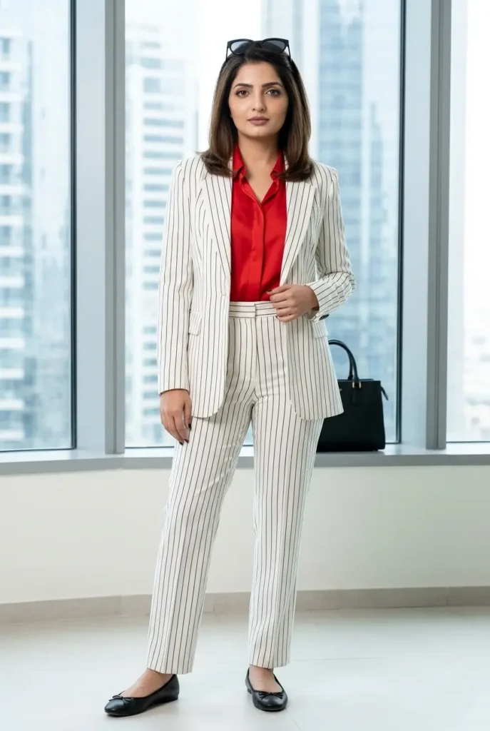 21+ Corporate Baddie Power Blazer Sets That Instantly Upgrade Your Work Outfit 3 Pinstripe Blazer Set Women’s Chic Office Outfit