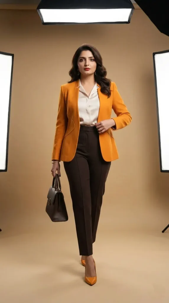 21+ Corporate Attire Women Outfits That Make Office Style Look Powerful and Chic 14 Saffron Arc Waist Blazer Women Corporate Chic
