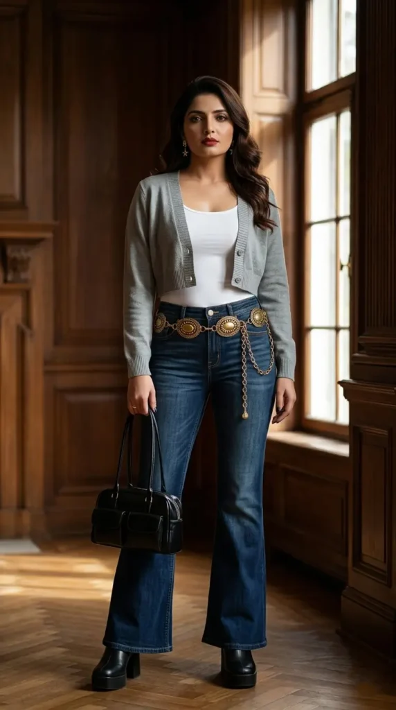 17+ Fall Cardigan Outfit Ideas You’ll Want to Wear All Season 10 Bohemian Belted Denim Fall Cardigan Outfit Ideas