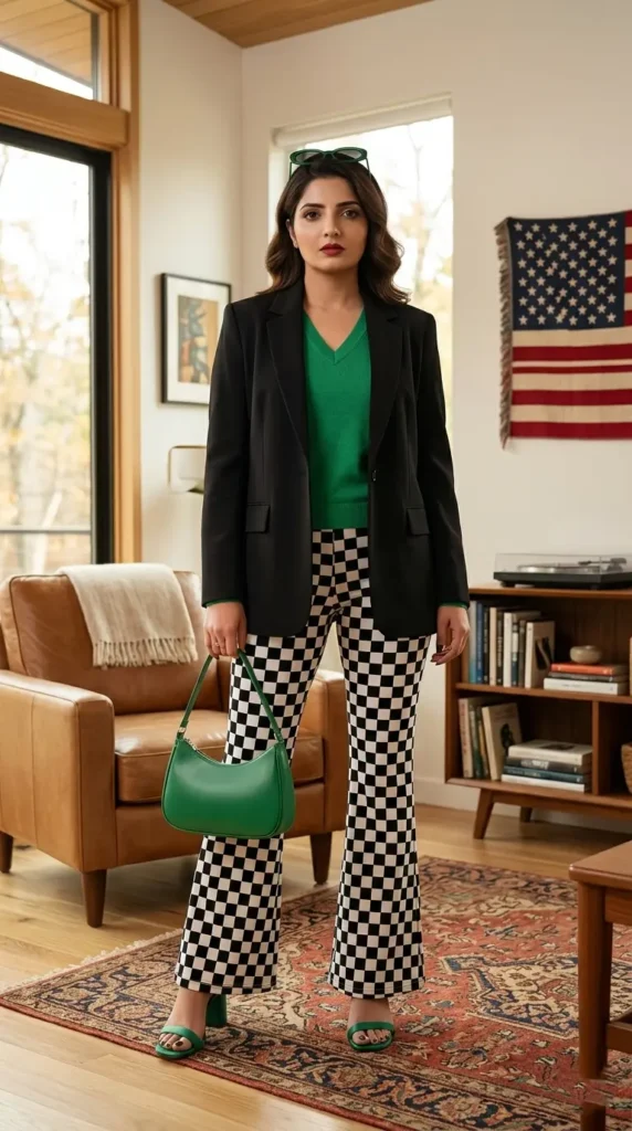 15+ Trending Green Outfit Ideas You Need to Try Right Now This Year 2 Checkered & Chic Green Outfit Idea