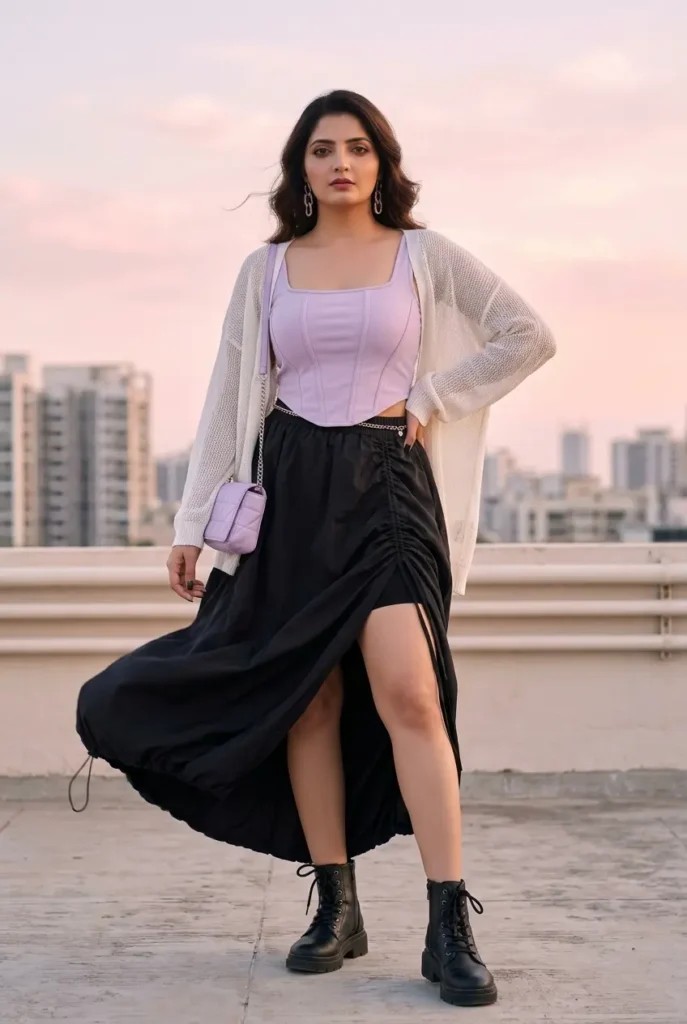21+ Casual Summer Outfits for Women You’ll Want to Wear Every Day 16 Lilac Corset Parachute Skirt