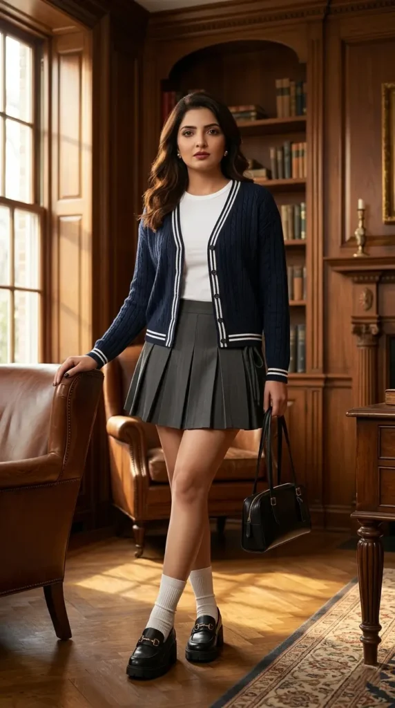17+ Fall Cardigan Outfit Ideas You’ll Want to Wear All Season 8 Navy Varsity Scholarly Fall Cardigan Outfit Ideas