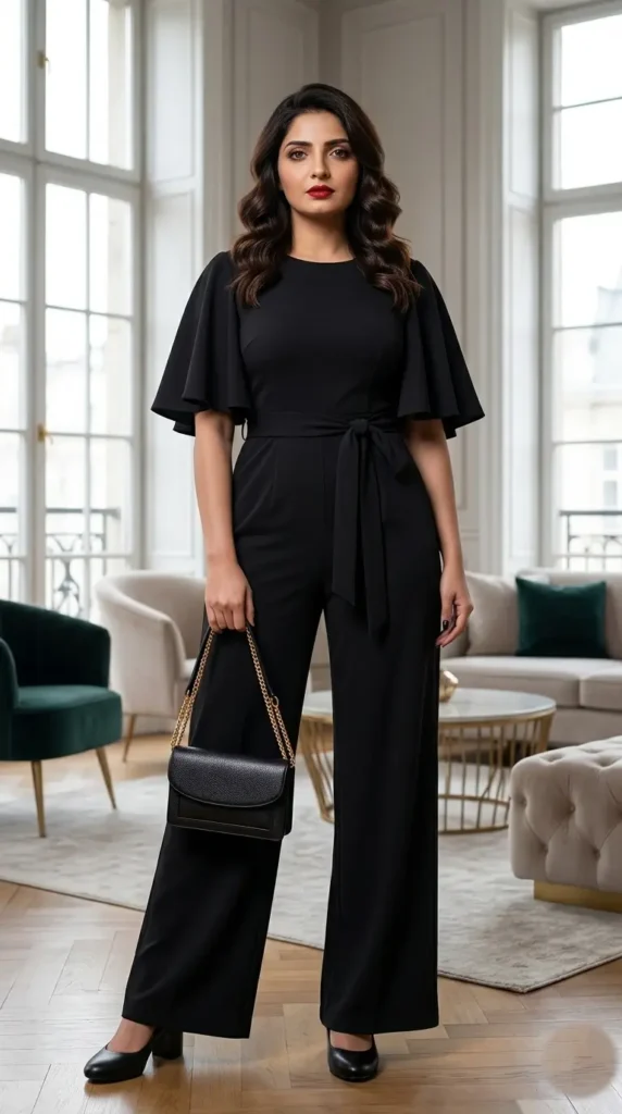 15+ Date Night Outfit Ideas for Women in 2026 Must-Try Looks This Year 6 Noir Glam Jumpsuit Date Night Outfit Ideas