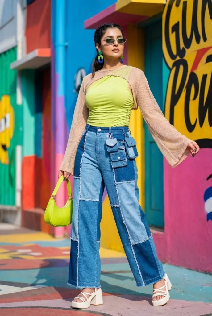 21+ Casual Summer Outfits for Women You’ll Want to Wear Every Day 15 Patchwork Denim Wide-Leg Set