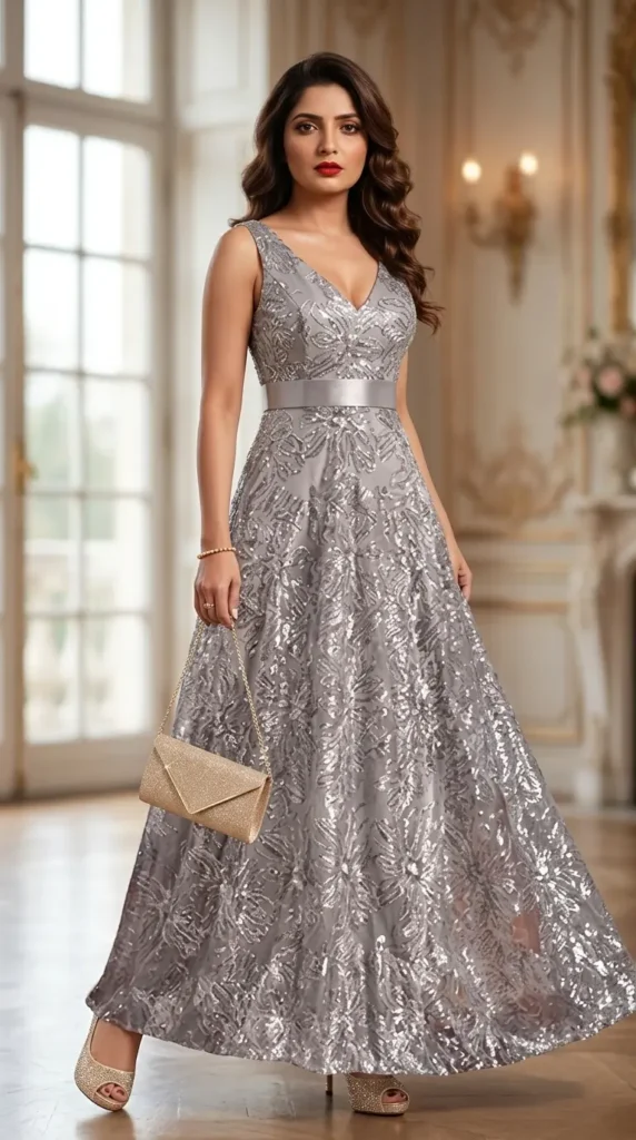 15+ Date Night Outfit Ideas for Women in 2026 Must-Try Looks This Year 4 Silver Glow Stunner Date Night Outfit Ideas